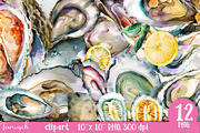 Watercolor oysters clipart, a Food Illustration by TanuschArts (Thumbnail 1 of 5)