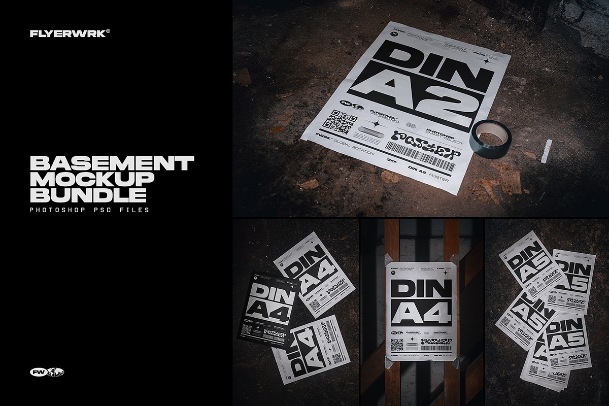 Basement Poster Mockup Bundle, an Advertising Mockup by FLYERWRK (Photo 1 of 10)