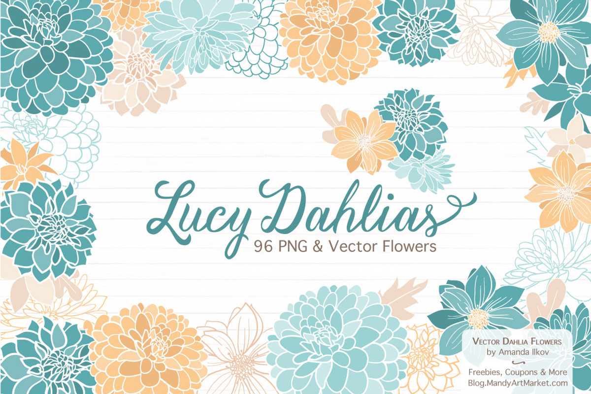 Vintage Blue Dahlia Clipart Vectors, an Illustration by Amanda Ilkov (Photo 1 of 4)
