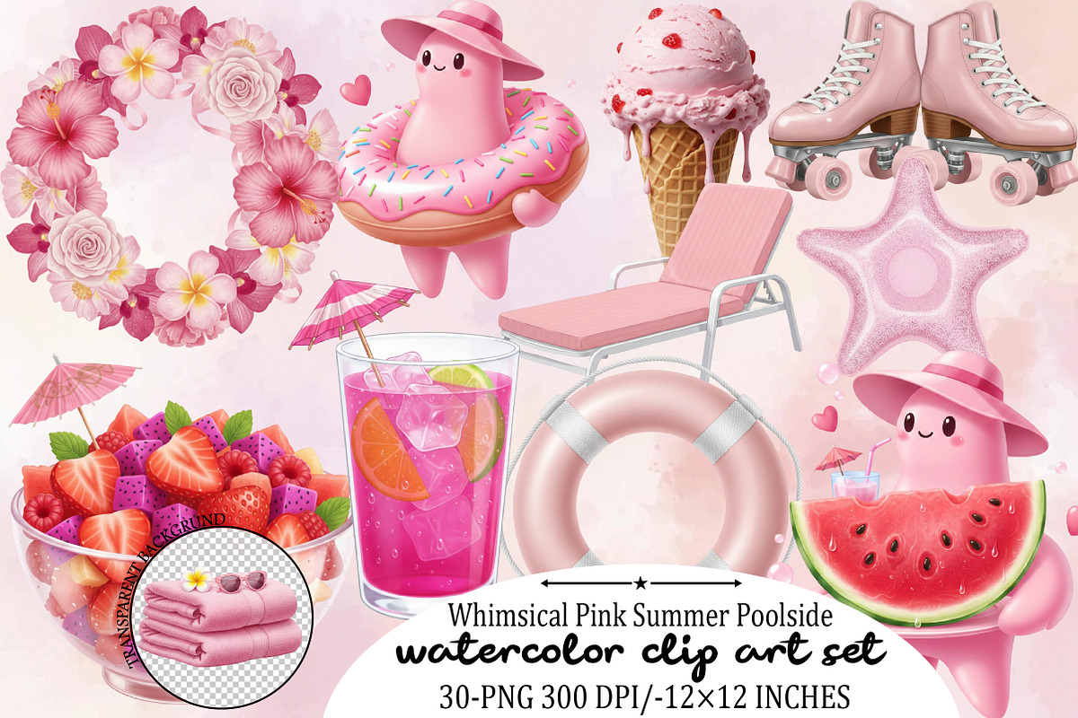Whimsical Pink Summer Poolside Clipa, an Illustration by SVGArt (Photo 1 of 9)