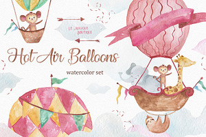 Hot Air Balloons Watercolor Clipart