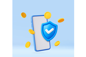 3d Mobile device security icon with, a Finance Illustration by ModVector