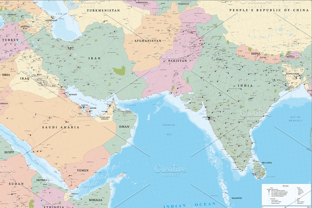 Map of South Asia and Near East, an Education Illustration by Cartorical (Photo 4 of 9)