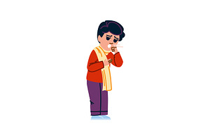 Sick child coughing and holding, an Object Illustration by pikepicture