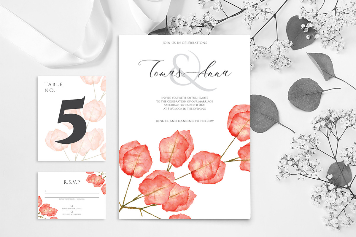 Bougainvillea Wedding Invitation Set, an Invitation Template by Amit Debnath (Photo 2 of 3)