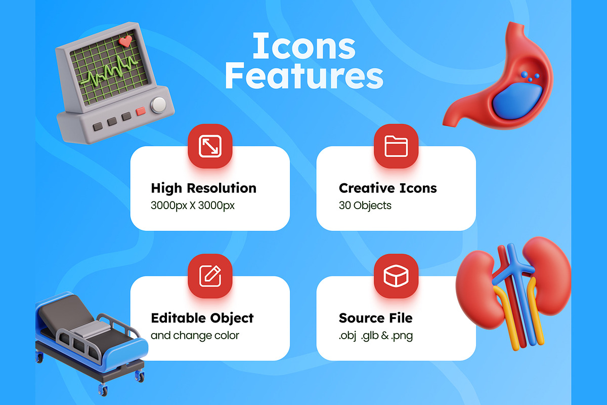 Healthcare and Medical 3D Icons, an Object 3D Model by Rakata Studio (Photo 2 of 7)