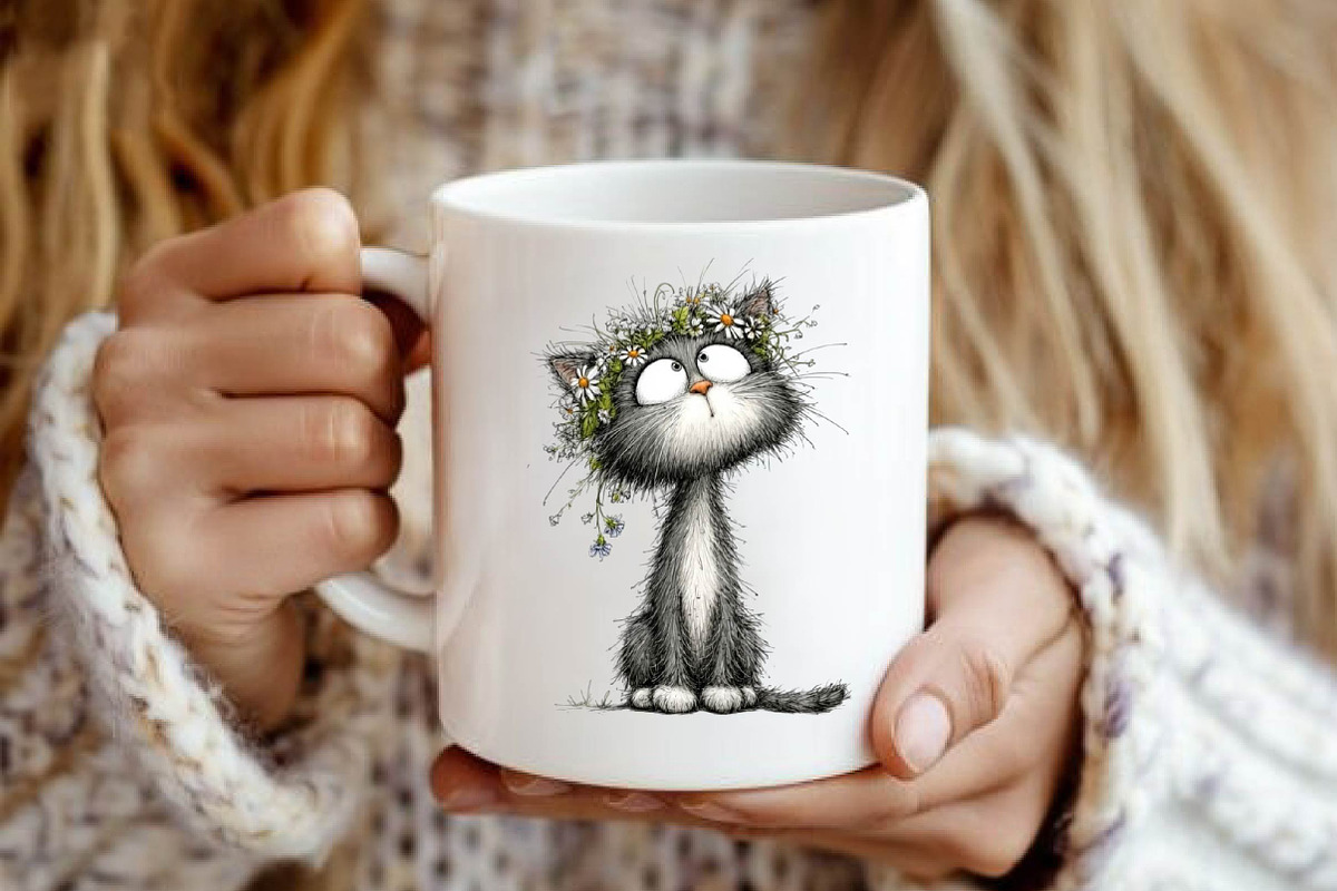 Whimsical Floral Kitten Clipart, an Animal Illustration by fashionaddict (Photo 7 of 7)