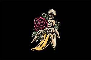 Skull with Roses and Bananas, an Object Illustration by nomlimo.com
