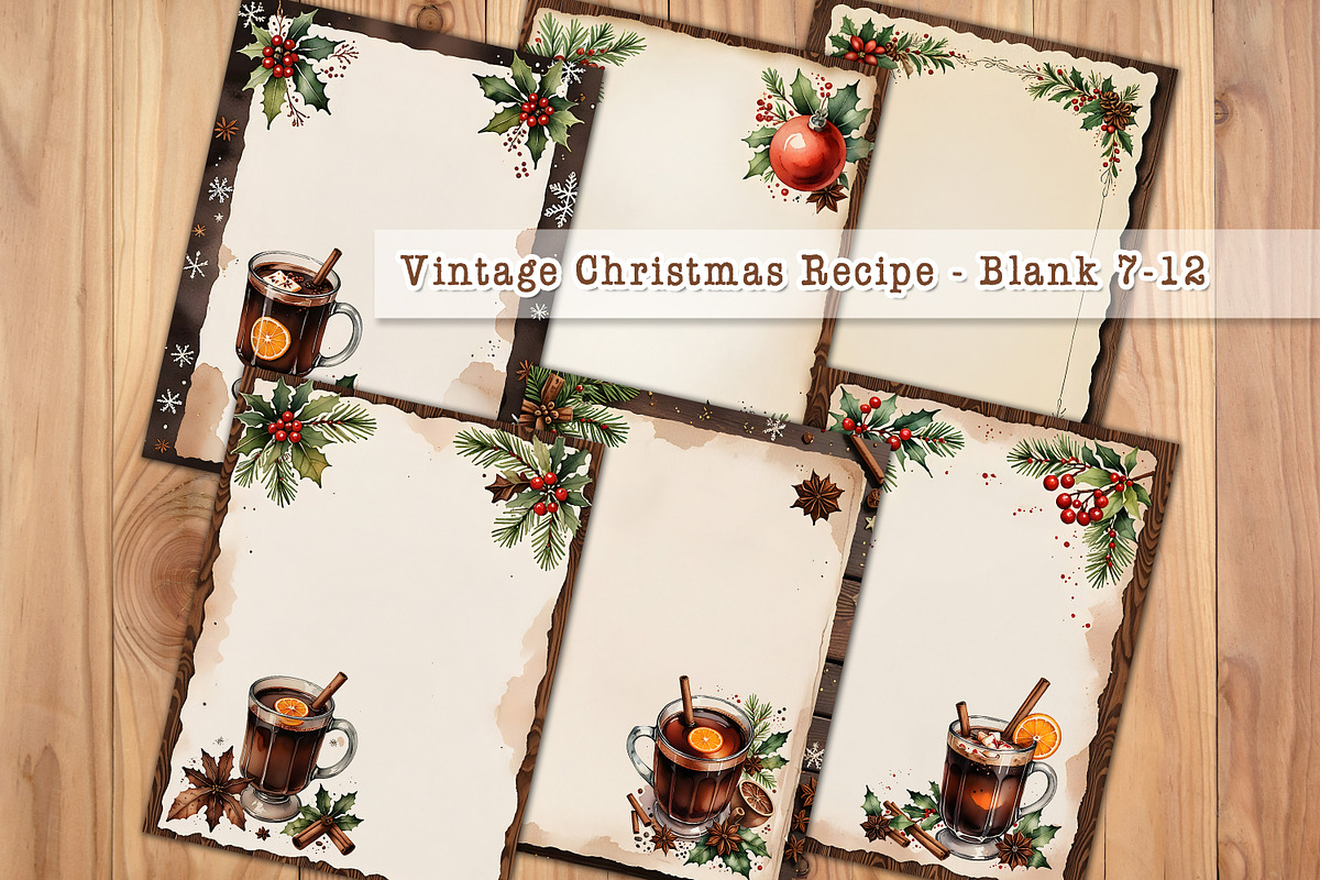 Vintage Christmas Recipe Pages Set, a Stationery Template by V Design Creator (Photo 9 of 9)