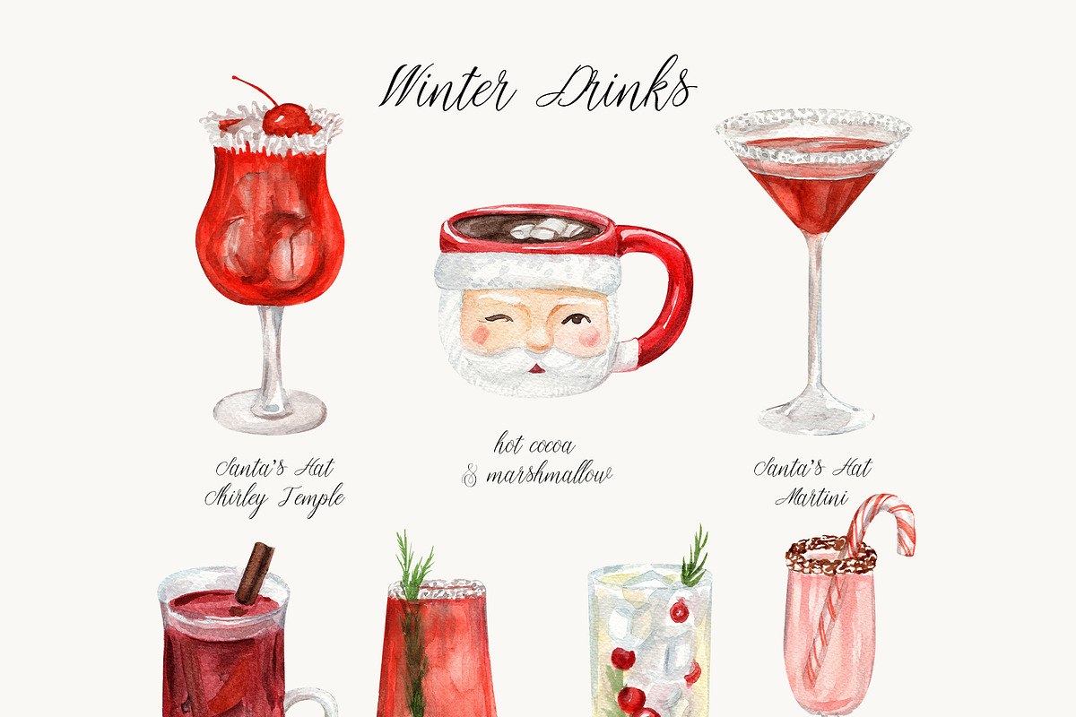 Winter Drinks Christmas Cocktails, a Food Illustration by Catch the Dream Art (Photo 2 of 8)