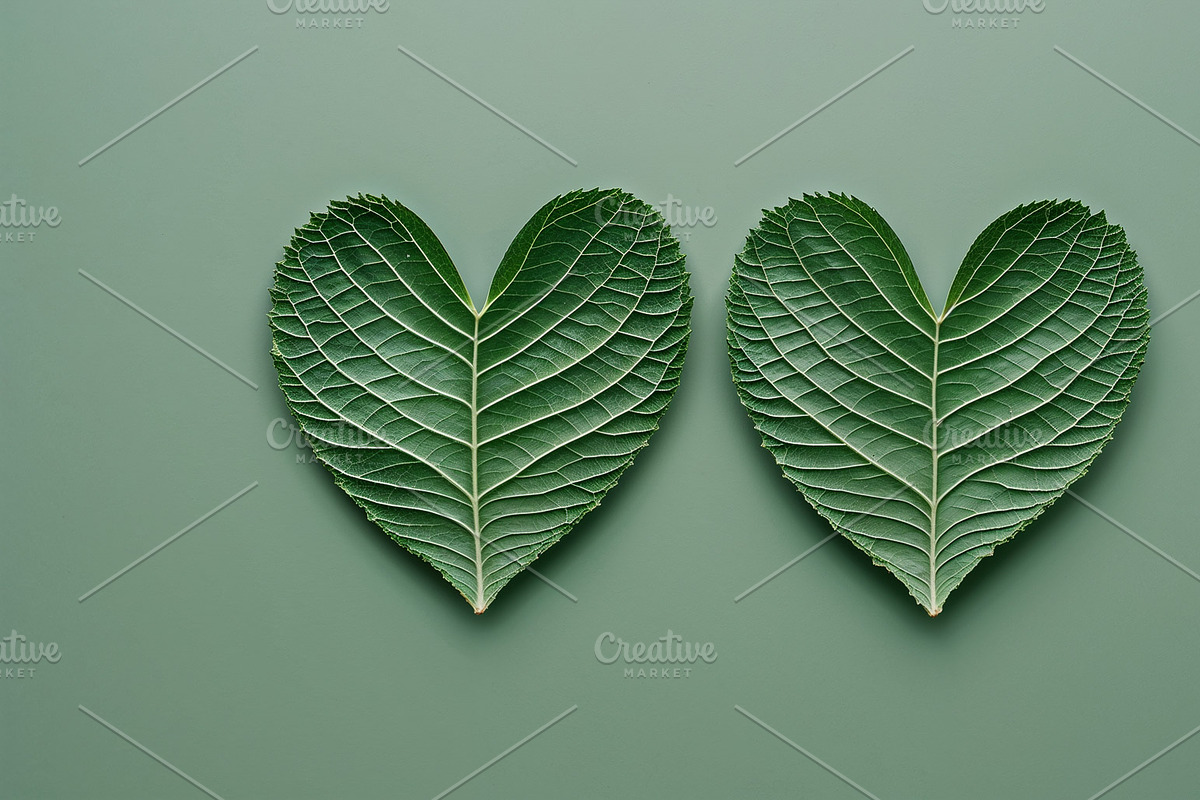 Pair of heart-shaped green leaves, an Illustration by wavebreak