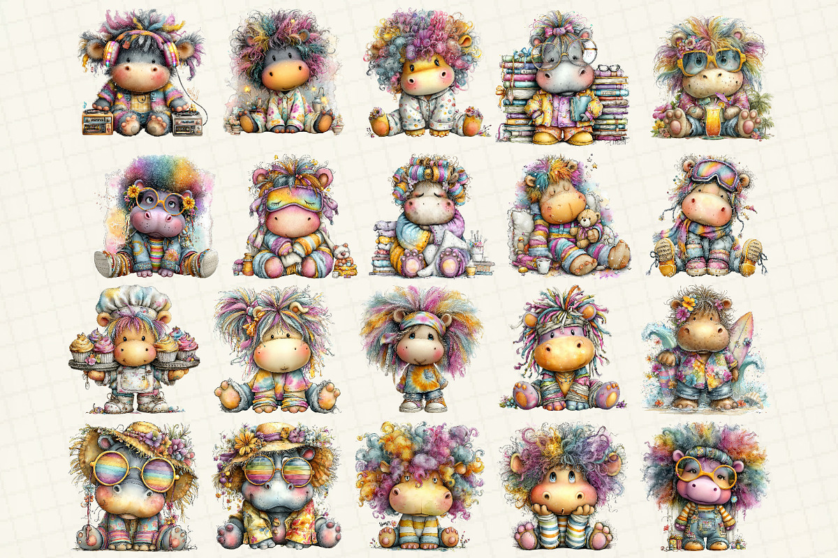 Whimsical Hippopotamus Clipart, an Illustration by DreamCafeArt (Photo 2 of 6)