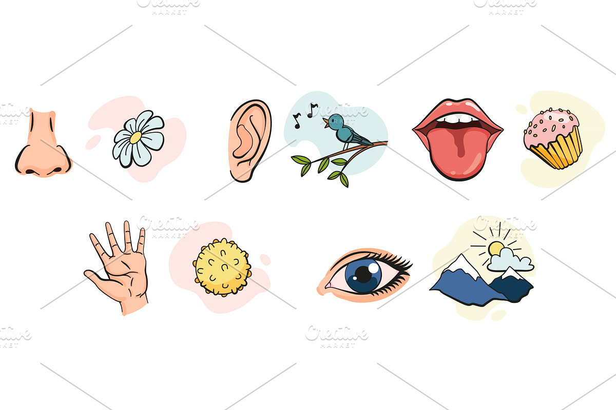 Cartoon sensory organs icons, an Object Illustration by Things for designers