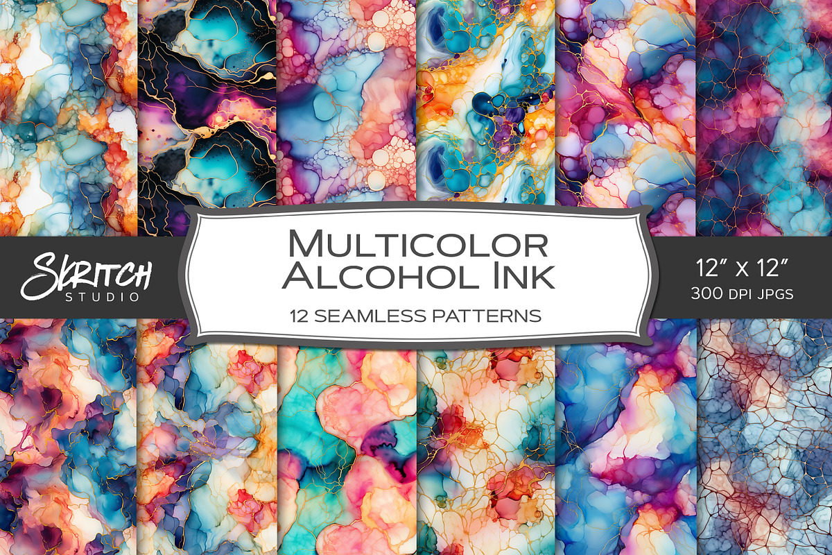 Multicolor Alcohol Ink Patterns, a Pattern Graphic by Skritch Studio (Photo 2 of 8)
