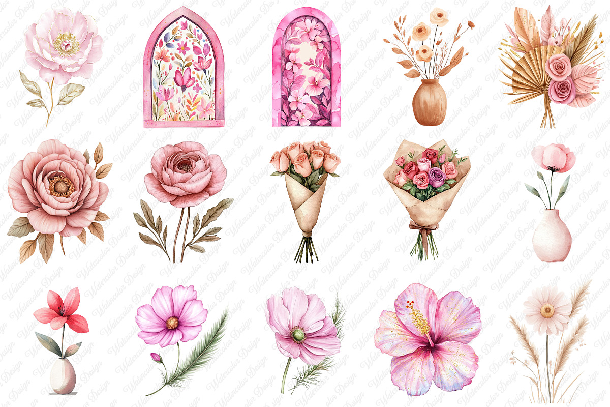 Boho Mother's Day Flowers Clipart, an Illustration by Watercolor design (Photo 2 of 13)