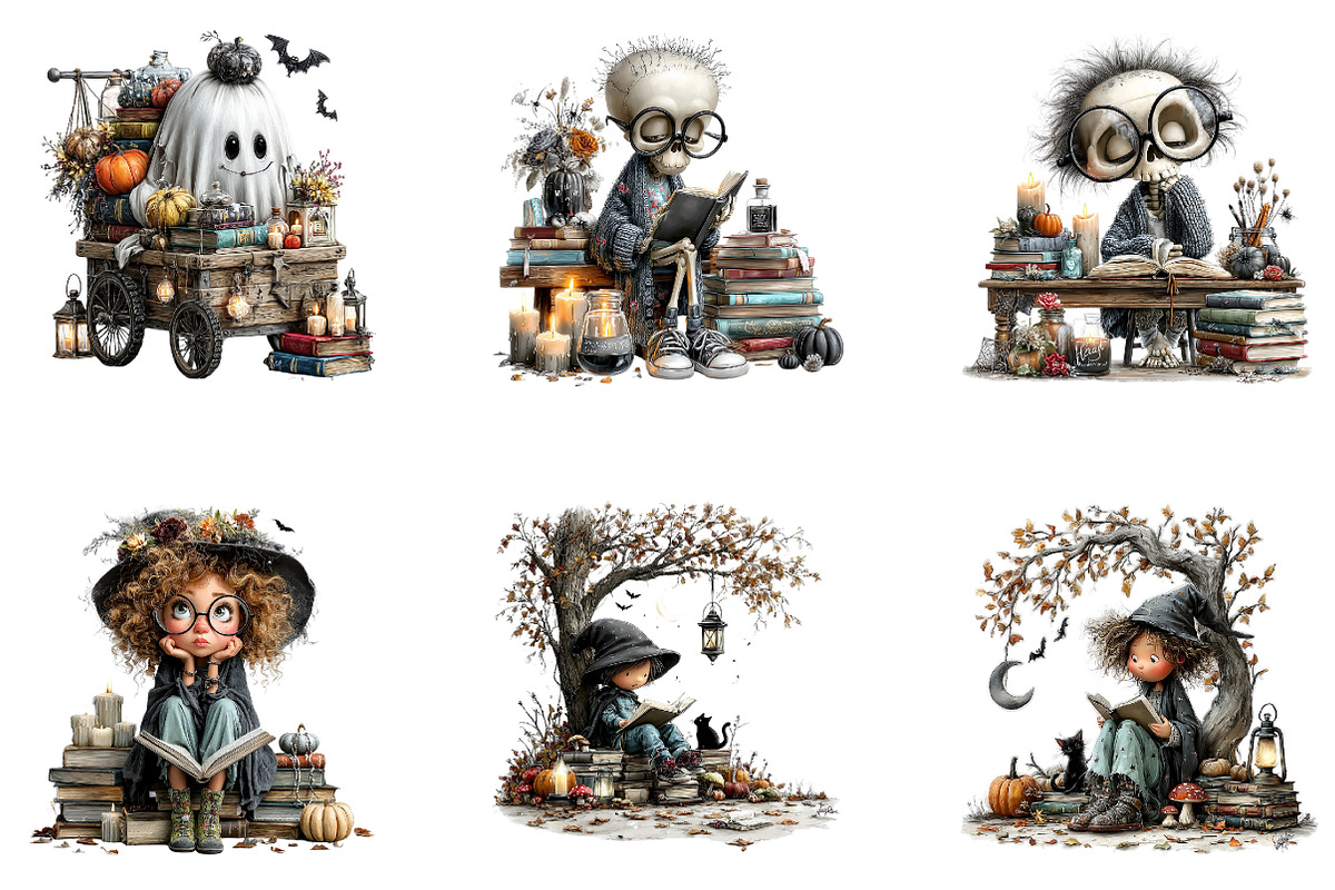 Halloween Book Lover Clipart Bundle, a Seasonal Illustration by CreationArt (Photo 5 of 7)