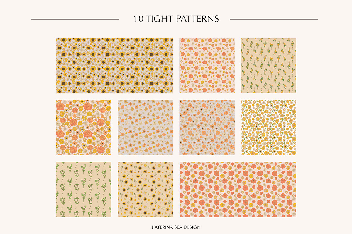 Summer flowers vector patterns, a Pattern Graphic by Katerina.Sea.Design (Photo 4 of 10)
