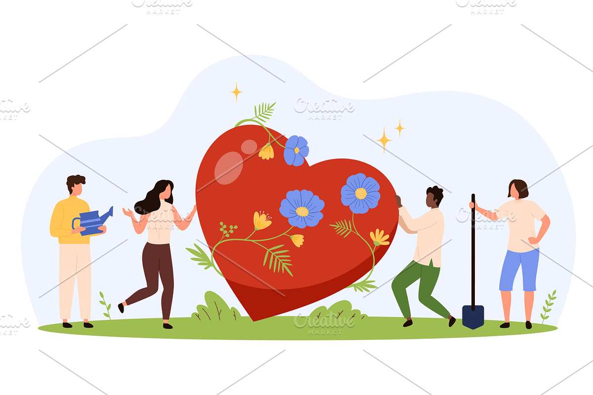 Growing Heart Flowers Together, an Object Illustration by Flashvector