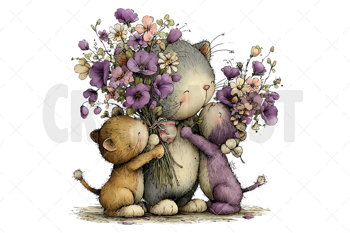 Whimsical Mother's Day Cats Clipart, an Illustration by Craft Nest (Photo 11 of 12)