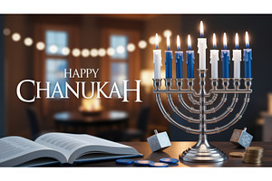 Hanukkah celebration with menorah, an Illustration by tilialucida