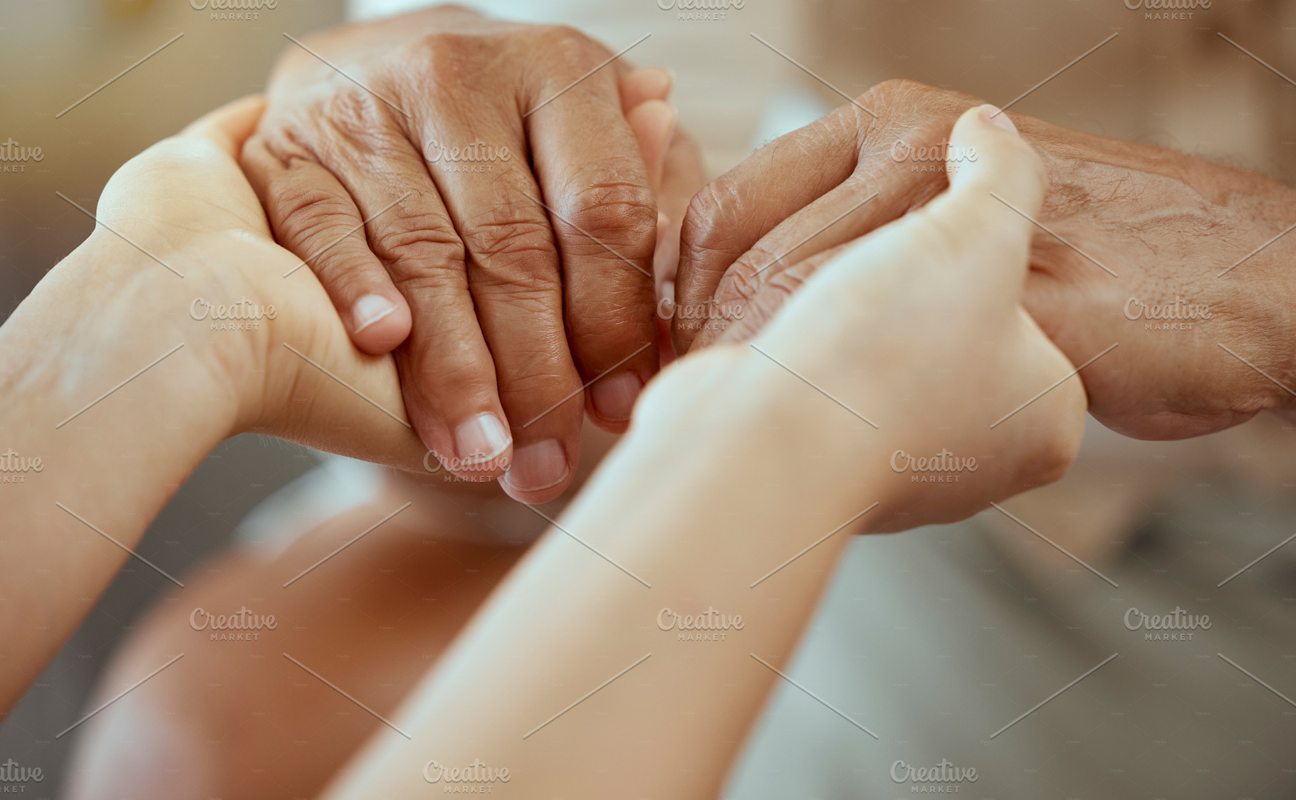 Elderly care, help support and people holding hands for senior care, trust and consulting patient. Pension healthcare, retirement and caregiver nurse volunteer at nursing home for community charity, a Photo by Peopleimages.com