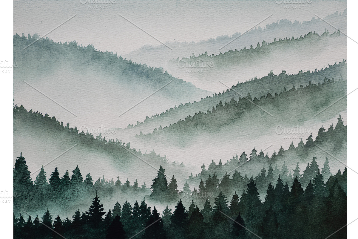 Watercolor landscape, green forest, a Decorative Illustration by Fascinadora (Photo 1 of 5)
