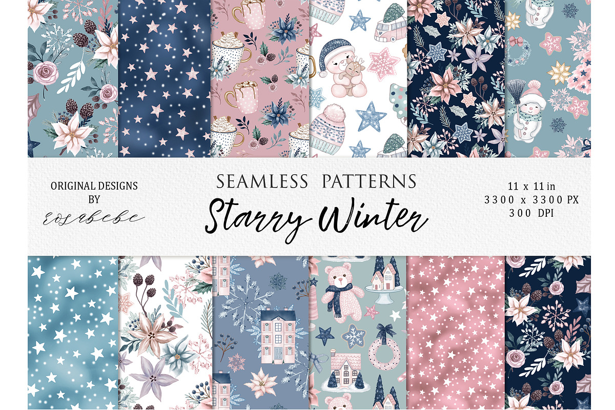 Winter Seamless Patterns, a Pattern Graphic by Rosabebe (Photo 1 of 2)