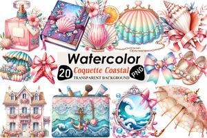 Coquette Coastal Clipart Bundle, an Illustration by Black Bird Studio