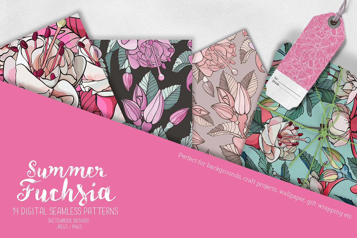 Summer Fuchsia Seamless Pattern Set, a Pattern Graphic by Sketchbook Designs (Photo 5 of 10)