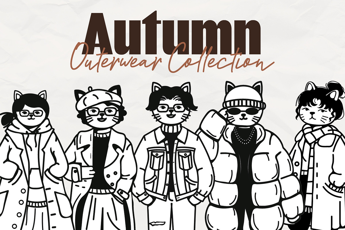 Handrawn Autumn Cat Character Set, an Animal Illustration by Invisual Studio (Photo 3 of 11)