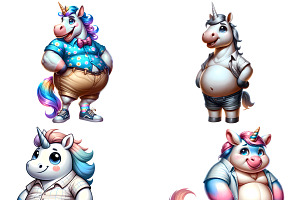 Dad Bod Unicorn Clipart PNG Set