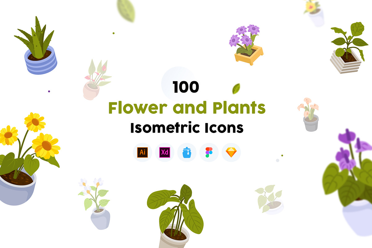 Flower and Plants Isometric Icons, a Duotone Icon by Brickclay (Photo 1 of 7)