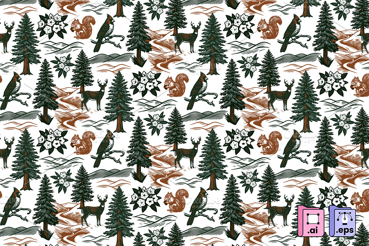 Woodland Mountain Wildlife Pattern, a Pattern Graphic by MISS CHATZ (Photo 2 of 3)
