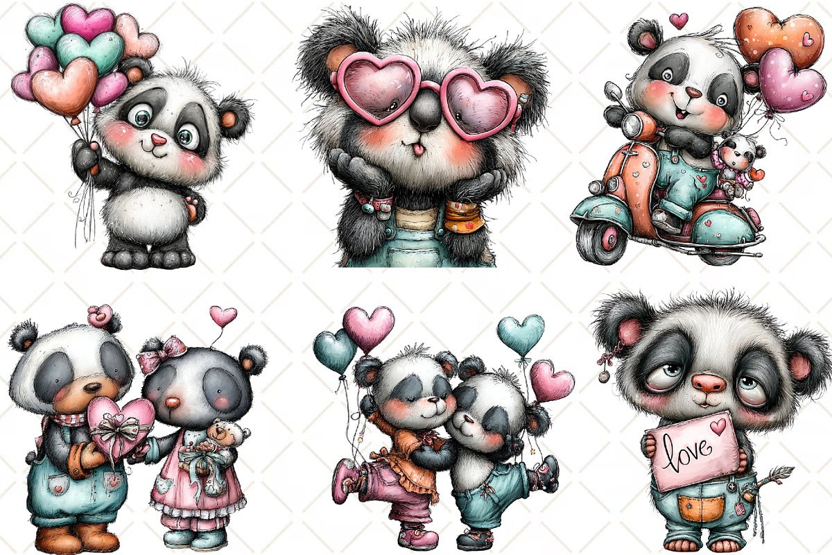 Whimsical Valentine Panda Clipart, an Animal Illustration by Black Bird Studio (Photo 4 of 6)