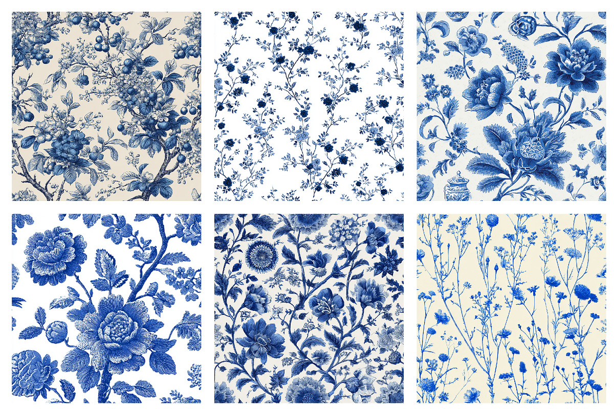 Blue French Toile Floral Pattern, a Pattern Graphic by DreamArtGraphic (Photo 2 of 5)