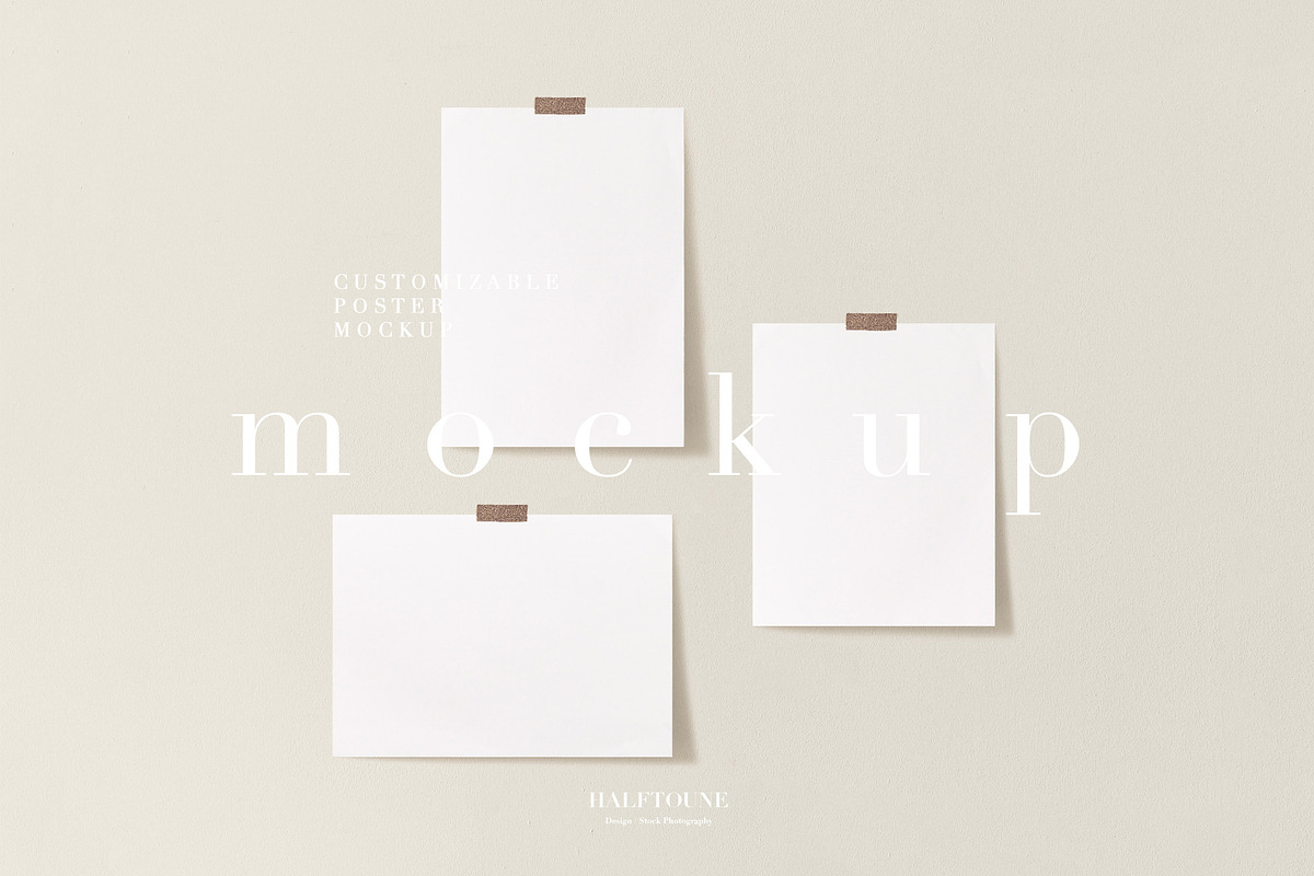 Customizable Taped Poster Mockup, a Graphic by HALFTOUNE (Photo 1 of 6)
