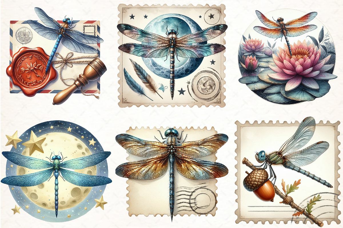 Dragonfly Postage Stamps Clipart, an Illustration by Pixels.Craft (Photo 2 of 7)