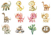 Watercolor Prehistoric Cute Dinosaur, an Illustration by CitraGraphics (Thumbnail 2 of 5)