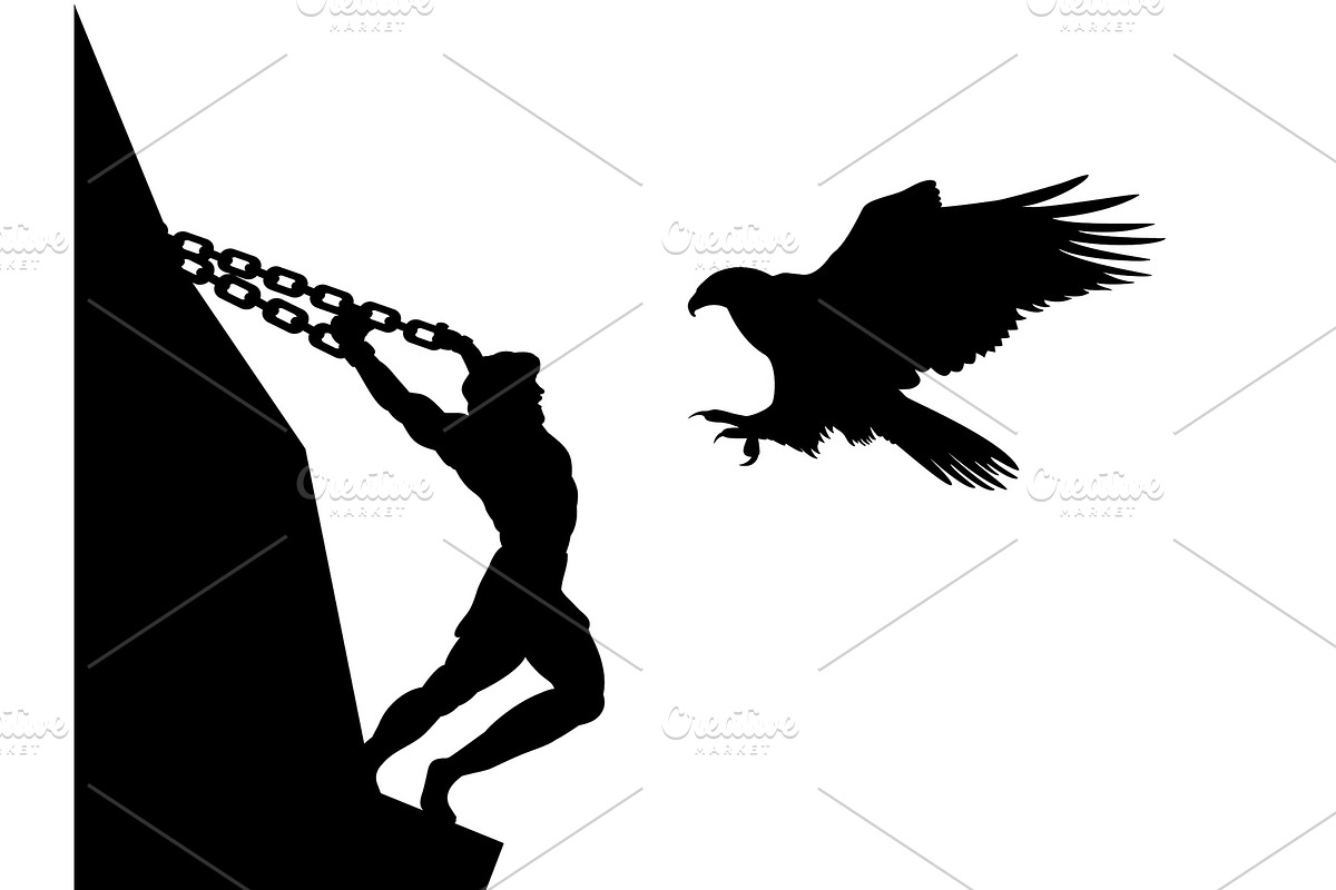 Prometheus god eagle silhouette, a Person Illustration by kozyrevaelena