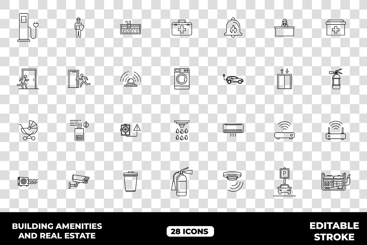 Building Amenities Outline Icons, an Outline Icon by Unique Design Team (Photo 1 of 3)