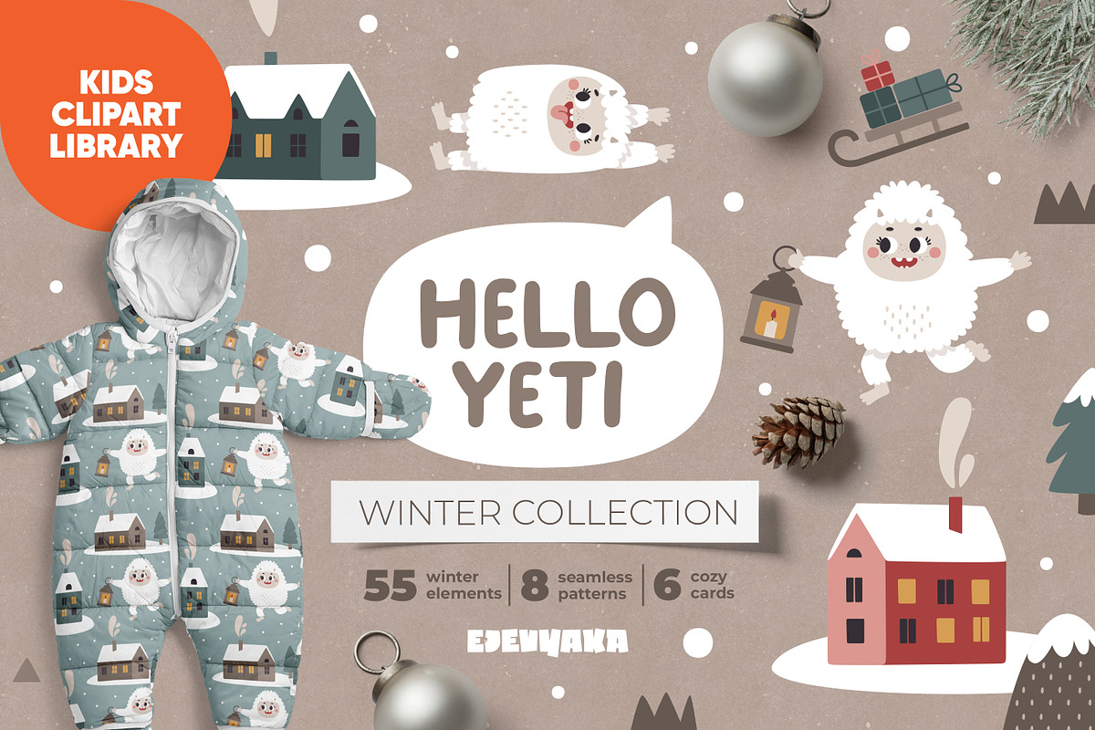 Christmas Yeti Clipart & Patterns, a Seasonal Illustration by Ejevyaka (Photo 1 of 11)