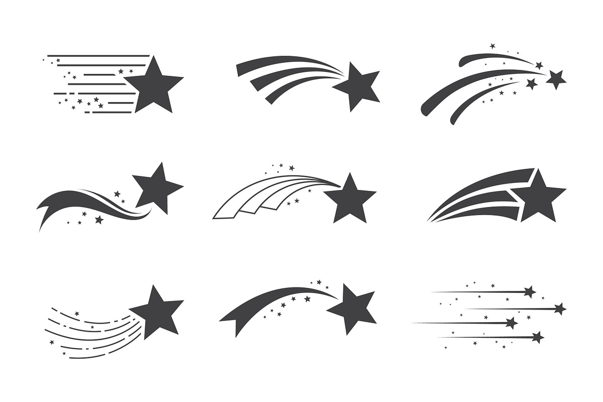 Set of stars with shooting star, a Solid Icon by Saba Vector