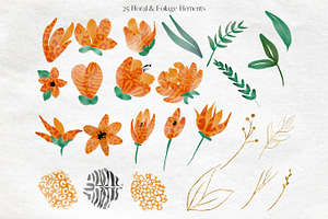 Safari Orange Watercolour Flowers