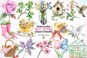 Watercolor Spring Clipart Bundle, an Illustration by Canvas Craft