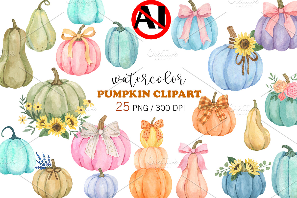 Watercolor Pumpkin Clipart PNG, an Object Illustration by PatternPalette (Photo 1 of 5)