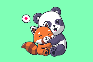 Cute Panda Hug Red Panda Cartoon, an Animal Illustration by Catalyst Labs