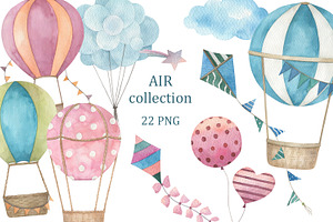 Air Collection. Watercolor Cliparts