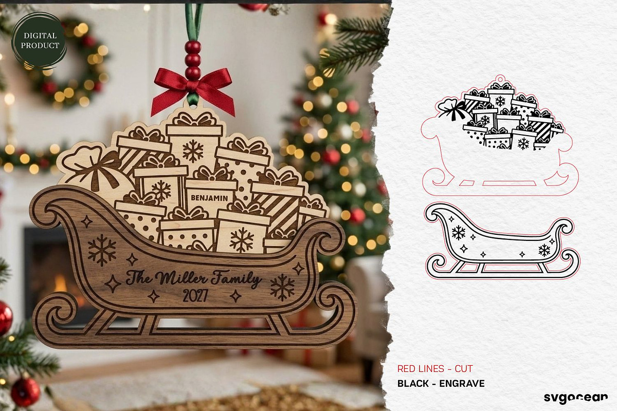 Santa Sleigh Ornaments SVG Bundle, a Decorative Illustration by svgocean (Photo 3 of 21)