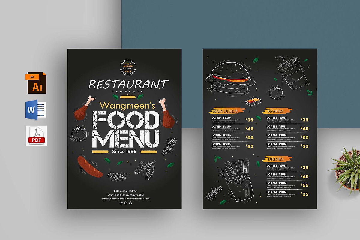 Restaurant Food Menu | Word & Ai, a Flyer Template by obayes (Photo 1 of 3)