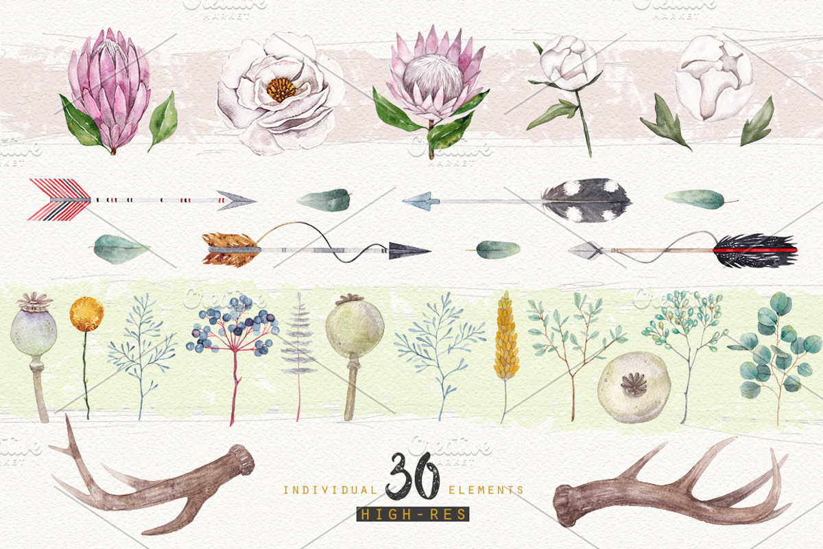 BOHO FLOWERS watercolor set, an Illustration by Natali Smolova (Photo 4 of 5)